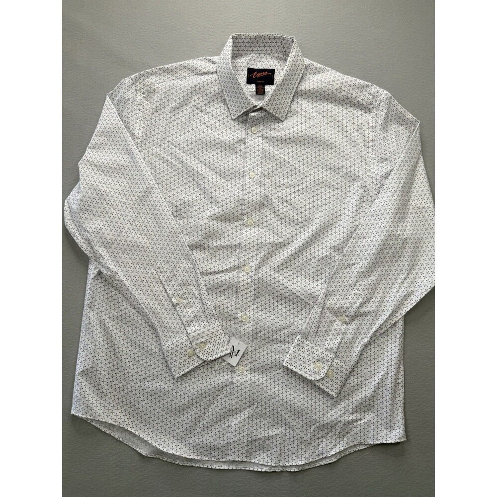 Egara Slim Fit Dress Shirt Mens 17.5 34/35 White Geometric Stretch NWT